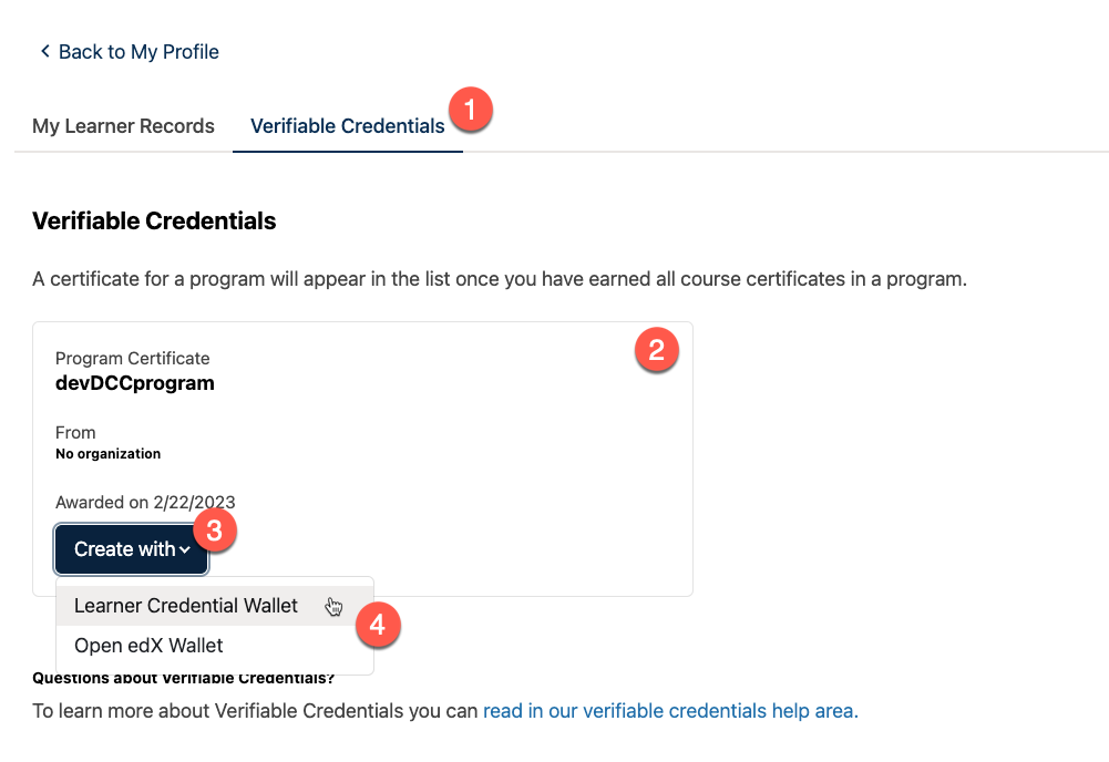 Verifiable Credentials page